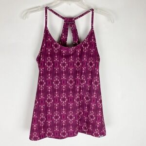 Eddie Bauer Travex Ikat Geometric Racerback Active Tank Top Women M Purple Yoga